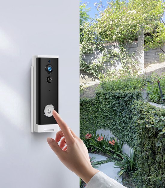 1 WIFI buiten videofoon 2.0MP met 2 oplaadbare batterijen en een binnen ontvanger en kan werken met spraakgestuurde apps. T-2090BB. van Merkloos