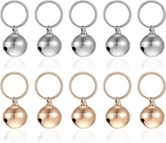 10 stuks kattenhalsband, belletjes voor huisdieren, honden, kleine bel voor puppy en kitten, metalen accessoires, bel, helder belgeluid (zilver, goud)