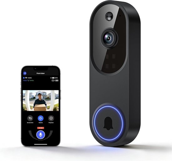 1080p Draadloze Videodeurbelcamera - Slimme Beveiligingscamera - Cloudopslag - AI-menselijke detectie - Directe waarschuwing - Nachtzicht - Tweerichtingsaudio - 2,4G Wi-Fi
