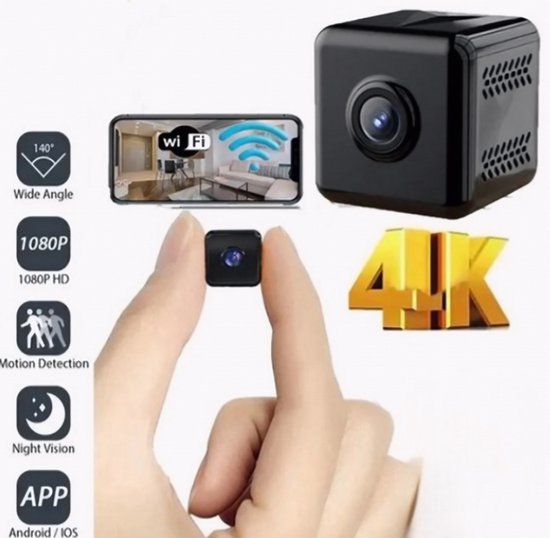 1080p Mini Beveiligingscamera Draadloos- Wifi Camera met Bewegingsdetectie, Nachtzicht, Beveiligingswaarschuwingen voor Binnen en Buiten van Merkloos