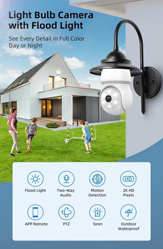 1080P WiFi Camera in Gloeilamp Fitting - 360° Draaibaar Beveiligingscamera met Kleuren Nachtzicht van Merkloos