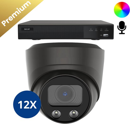 12x Beveiligingscamera set – Bedraad – Sony Dome Premium Full Color 4K – Zwart van Merkloos