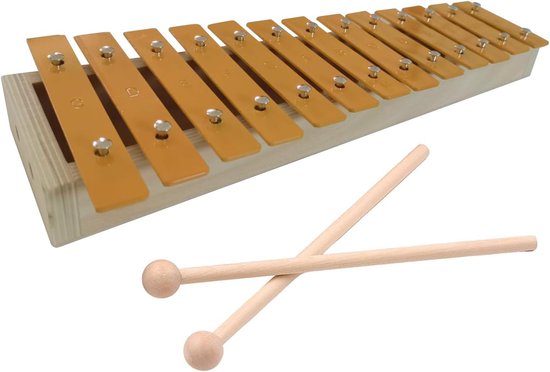 13 Notes Glockenspiel Klassieke Hout Kleur Xylofoon Metalen Toetsen Percussie Ritme Handheld Muziekinstrument met 2 Hamers Gift voor Beginners Studenten