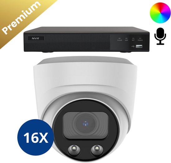 16x Beveiligingscamera set - Bedraad - Sony Dome Premium Full Color 4K - Wit van Sony