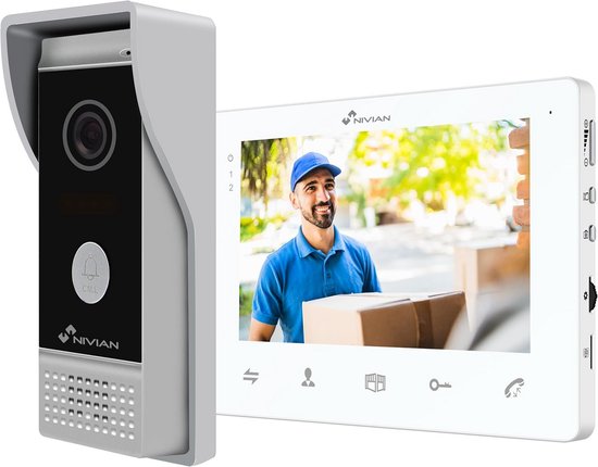 2-Draads Video Intercom met 7 Inch Monitor, Nachtzicht en Deuropener - Analoog Toegangscontrolesysteem van Merkloos