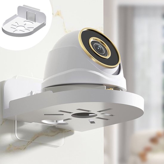 2 Muurbeugels voor beveiligingscamera's zonder boren | Eenvoudig te installeren zelfklevende beugels, geschikt voor bewakingscamera's en mini-luidsprekers | Witte beugels met ventilatiegaten