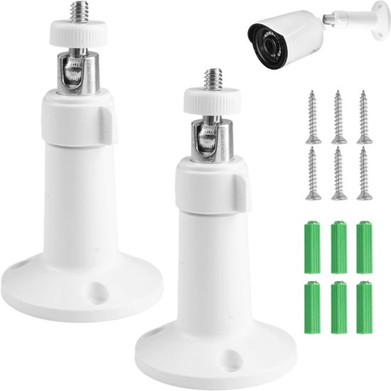 2 stuks - Camera Bevestiging - Camera muurbevestiging - Verstelbare camerabeugel - Beveiligingscamera-accessoires - verstelbare metalen beveiligingsbeugel - voor aan de muur - voor balkon, gang, school, kantoor - 10*5.5 cm - wit van Merkloos