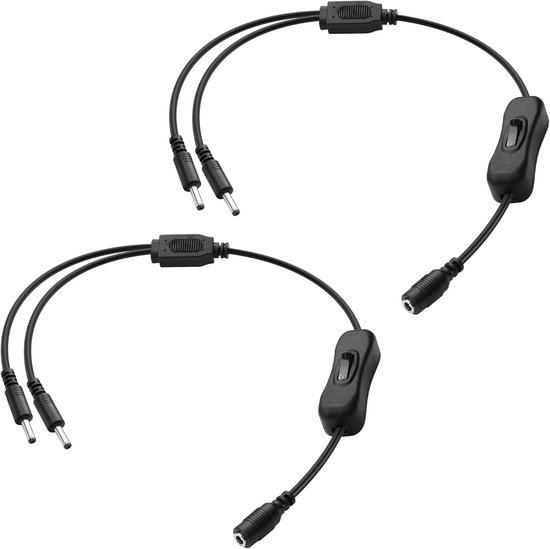 2 stuks DC 3,5x1,35 mm Y-splitter verlengkabel met aan/uit schakelaar voor camera en LED