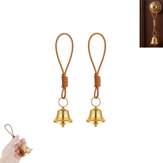 2 stuks - deurbel met ophangkoord - Vintage gouden deurbel - Deurbel met ophangkoord - Gouden decoratieve hangbel - Hangbel voor huisdieren - Geschikt voor voordeuren, huizen, winkels, tuinen en kerstdecoraties