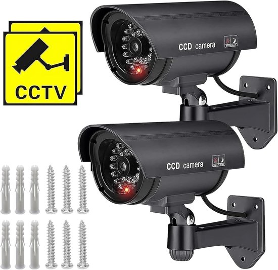 2 stuks Dummy Camera - Weerbestendig - Nep Camera met LED Licht - Beveiligingscamera - met rood knipperend led indicator beveiligingscamera - Realistische look van Merkloos