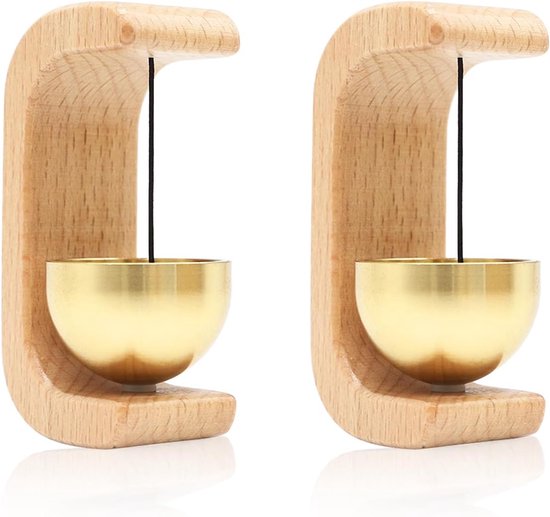 2 Stuks - Magnetische Houten Deurbel Set van Winkelbel bij Deuropening - Zachte Messing Bel - Niet Elektrisch - Geschikt voor Huis, Winkel, Klaslokaal, Kantoor en Huisdierdeur