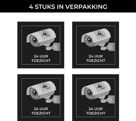24ME® - Camera bewaking bord - 4 Stuks - Zelfklevend - 10x10cm - Cameratoezicht - Camerabewaking van 24ME