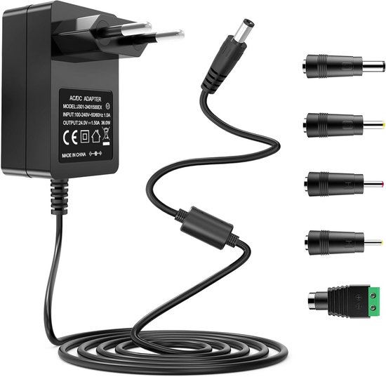 24V Voedingsadapter 1.5A – Universele AC naar DC Adapter voor LED-strip en Beveiligingscamera van Merkloos