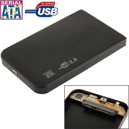 2,5 inch SATA HDD externe behuizing, grootte: 126 mm x 75 mm x 13 mm (zwart) van Merkloos