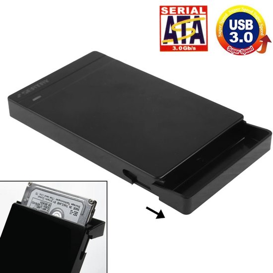 2,5 inch SATA HDD / SSD externe behuizing, zonder gereedschap, USB 3.0-interface (zwart)