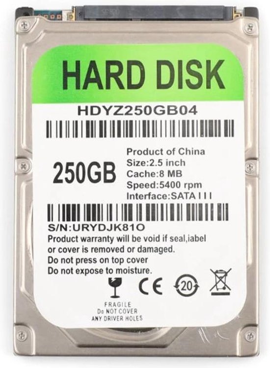 250 GB Harde Schijf Sata 2.5 Inch Mechanische laptop Hdd 8Mb Cache 5400Rpm Snelheid Harde Schijf Voor Laptop van Merkloos