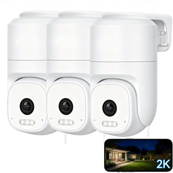 2K Bewakingscamera voor buiten, wifi-camera voor buitenbewaking, 360° PTZ-buitencamera met kleurennachtzicht, buitencamera voor PIR-bewegingsdetectie 3PC