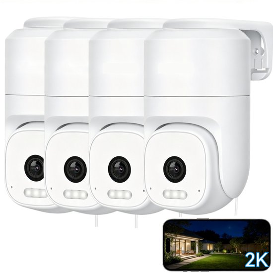 2K Bewakingscamera voor buiten, wifi-camera voor buitenbewaking, 360° PTZ-buitencamera met kleurennachtzicht, buitencamera voor PIR-bewegingsdetectie 4PC