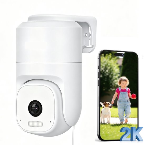 2K Bewakingscamera voor buiten, wifi-camera voor buitenbewaking, 360° PTZ-buitencamera met kleurennachtzicht, buitencamera voor PIR-bewegingsdetectie