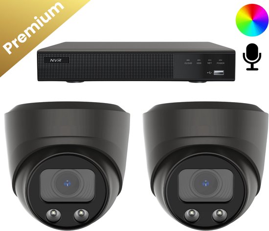 2x Beveiligingscamera set - Draadloos - Sony Dome Premium Full Color 4K - Zwart van Merkloos