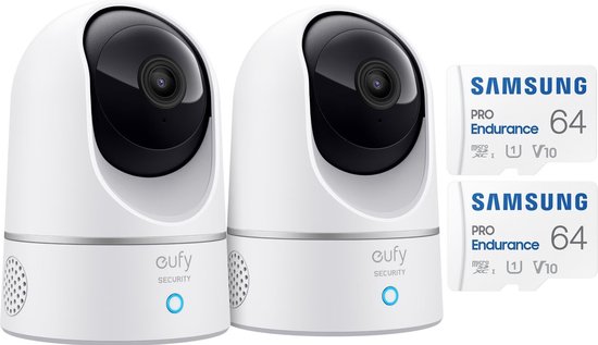 2x Eufy by Anker 2K Indoor Camera + SAMSUNG MicroSDXC 64GB PRO - Bundel van Eufy