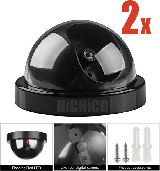2x Fake camera voor binnen – Dummy camera – Nep camera - CCD Dummy Camera - Beveiligingscamera - Fake binnendoor Nepcamera - Nep Security Cam met rood knipperend led indicator voor binnen HiCHiCO® van Merkloos