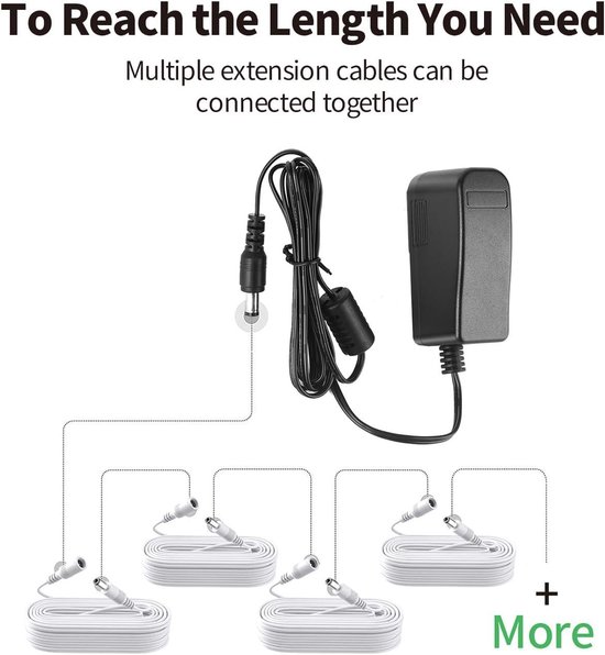 3 Meter Kabelverlenger 55 x 21 mm Vrouwelijke naar Mannelijke Connector Compatibel met TAPO Reolink TP-Link NETGEAR Smallrig Camera's IP-camera's LED-strips en DVR - Wit - 12V DC van ELEADS
