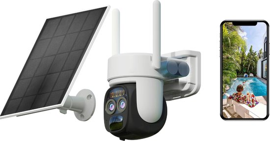 360 graden camera - Beveiligingscamera (2024 model) - 4MP - 128GB opslag - Solarcamera met nachtzicht - wifi - draadloos - Inclusief zonnepaneel van Merkloos