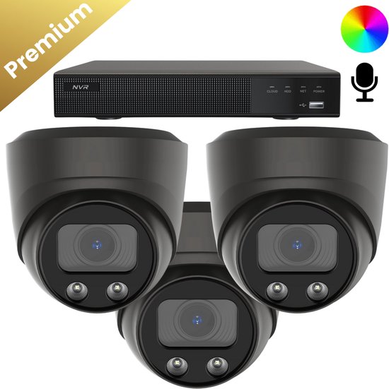 3x Beveiligingscamera set - Draadloos - Sony Dome Premium Full Color 4K - Zwart van Sony