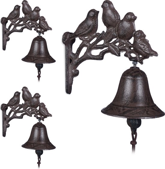 3x deurbel gietijzer vogels - tuinbel - wandbel - bel - vintage tuindecoratie