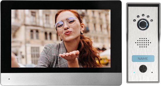4-Draads Video Intercomsysteem met 7 inch Full HD Touchscreen - Deurbel met Camera - Zwart en Zilver