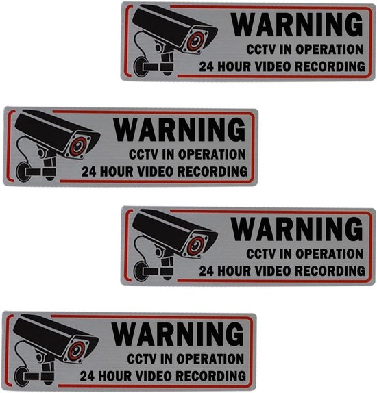 4 Stuks Camerabewaking Waarschuwingsborden RVS - Duidelijk Zichtbaar