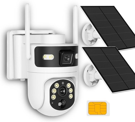 4G Beveiligingscamera - Buiten Camera - Huis Beveiligen - Dubbele Camera 360 - 4MP - Zwart