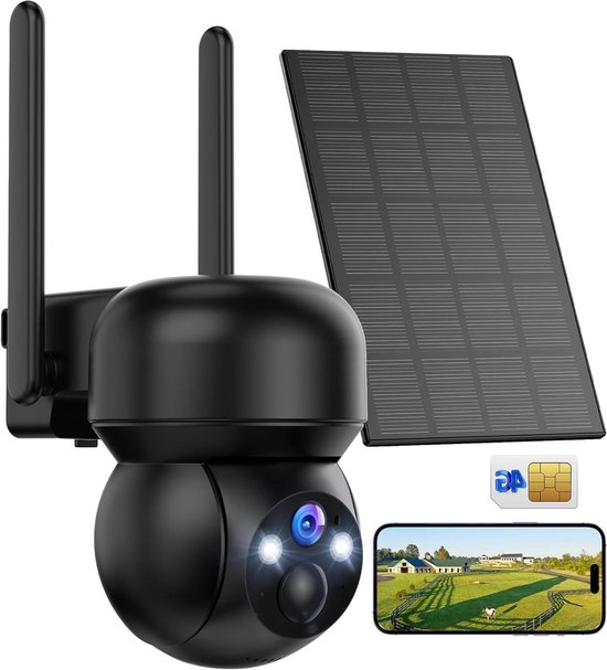 4G Beveiligingscamera - IP Camera Buiten - Toezicht Huis - Zonder WiFi - 2K Resolutie - Wit