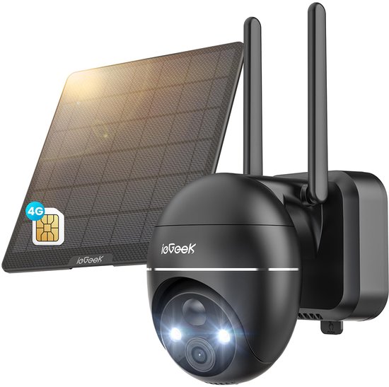 4G LTE Beveiligingscamera voor Buiten – 2K – Auto-Tracking & AI Detectie – Nachtzicht – WiFi & 4G – Zonnepaneel - Pan tilt - Full HD - Weerbestendig - AI Tracking – Inclusief SIM-kaart - Zwart van Merkloos