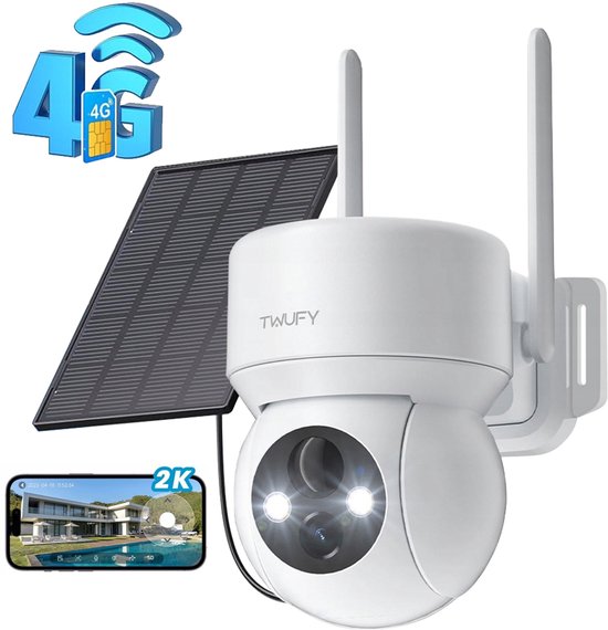 4G LTE Bewakingscamera Met Zonnepaneel TZ3-SNB334 - SIM-kaart – 2K bewakingscamera voor buiten - 2K Ultra HD - draadloos - accu - nachtzicht in kleur - PIR bewegingsdetectie van Merkloos