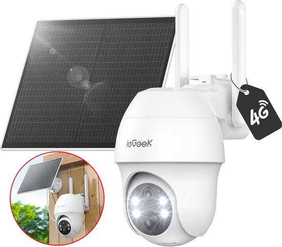4G LTE Bewakingscamera - Solar Buiten met SIM-kaart – 2K Ultra HD, Nachtzicht, Bewegingsdetectie, IP65, 360° Draaibaar – Geen WiFi Nodig - kleuren nachtzicht - bewegingsdetectie - Incl. Zonnepaneel – Voor Tuin, Erf & Bedrijf van Merkloos