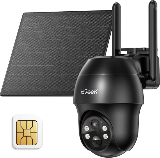 4G LTE mobiele zonne-beveiligingscamera - draadloos met simkaart - geen wifi - 2K batterij CCTV-camerasystemen - kleuren nachtzicht - bewegingsdetectie - zwart
