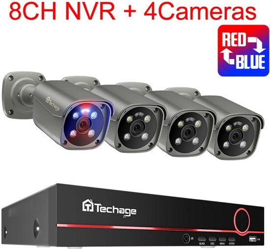 4K Beveiligingssysteem – IP Camera Set – CCTV Systeem – NVR Bewaking – POE Beveiliging – 4 Camera’s 8MP – Tweeweg Audio – Full Color Nachtzicht van Merkloos