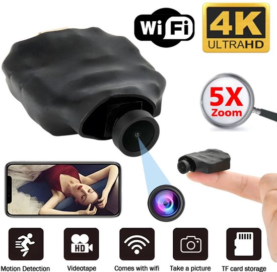 4K HD Draadloze Mini WiFi Camera – 5X Zoom, Bewegingsdetectie & 120° Live Streaming –Beveiligingscamera voor Thuis en Oppas van Merkloos