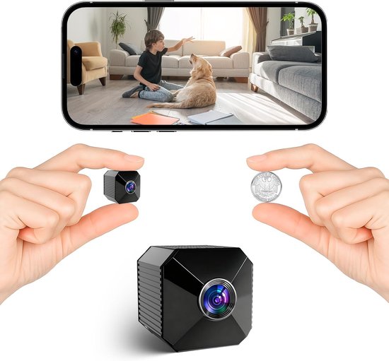 4K Mini Draadloze Beveiligingscamera - 6 uur Batterijduur - Geen-glans Nachtvisie - Bewegingsmeldingen - Dubbele Opslag - Compacte Nanny Cam voor Thuis en Kantoor