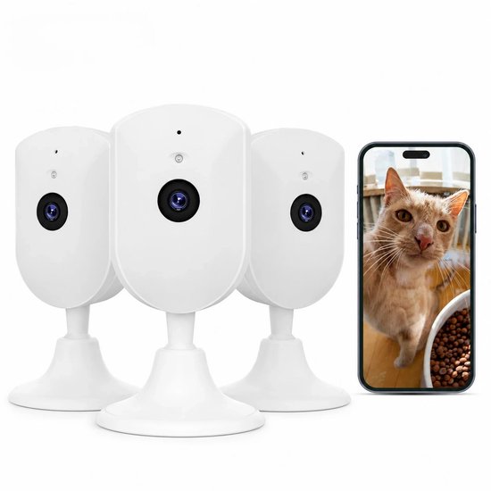 4MP bewakingscamera voor binnenshuis met nachtzicht, wifi, indoorcamera, hondencamera, tweeweg-audio, 2,4 GHz wifi, PIR-bewegingsdetectie voor baby’s en huisdieren 3pcs