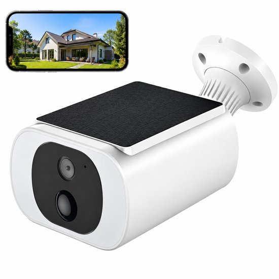 4MP/2K Solar Beveiligingscamera voor Buiten, Draadloze WiFi Camera met Accu, PIR Bewegingssensor, Audio en Kleuren Nachtzicht