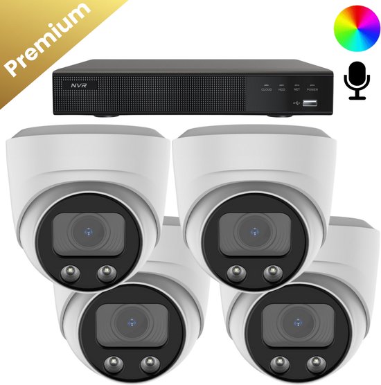 4x Beveiligingscamera set - Draadloos - Sony Dome Premium Full Color 4K - Wit van Merkloos