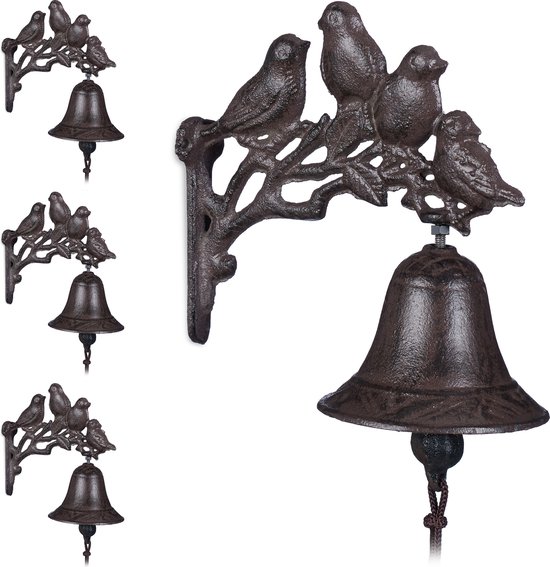 4x deurbel gietijzer vogels - tuinbel - wandbel - bel - vintage tuindecoratie
