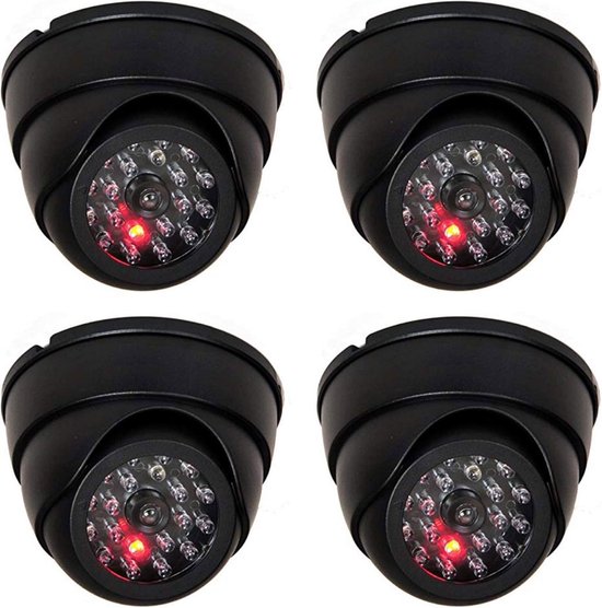 4x Dummy Doemcamera Set voor Binnen en Buiten met Knipperende LED en Lens van Merkloos