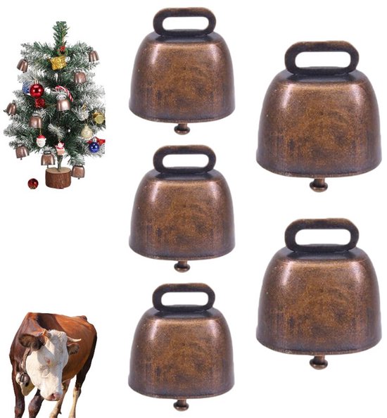 5 stuks - Grazend Koeienbel - Koebel - Metalen bel - Vintage anti-verloren windgong voor huisdieren - Kerstdecoratiebel - Mini koperen koebel - Luide bel voor het volgen van dieren