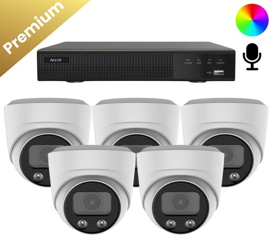 5x Beveiligingscamera set - Bedraad - Sony Dome Premium Full Color 4K - Wit van Merkloos