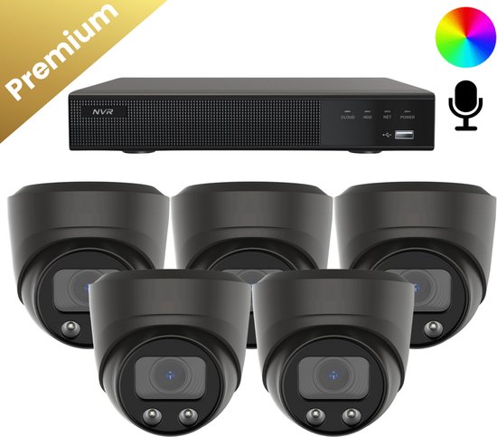 5x Beveiligingscamera set - Draadloos - Sony Dome Premium Full Color 4K - Zwart van Merkloos