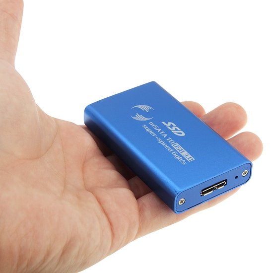 6 gb / s mSATA Solid State Disk SSD naar USB 3.0 harde schijfbehuizing (blauw)